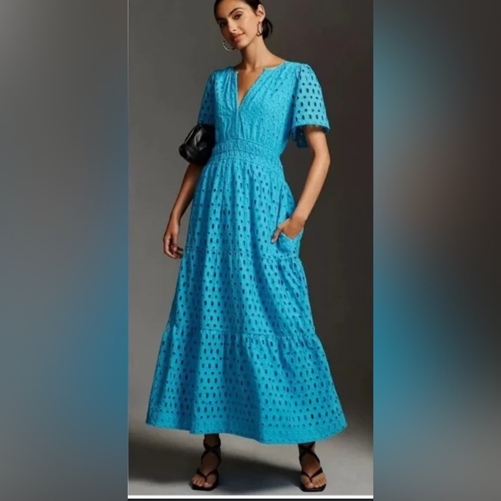 Anthropologie The Somerset Maxi Dress Eyelet Edition, medium, blue size M